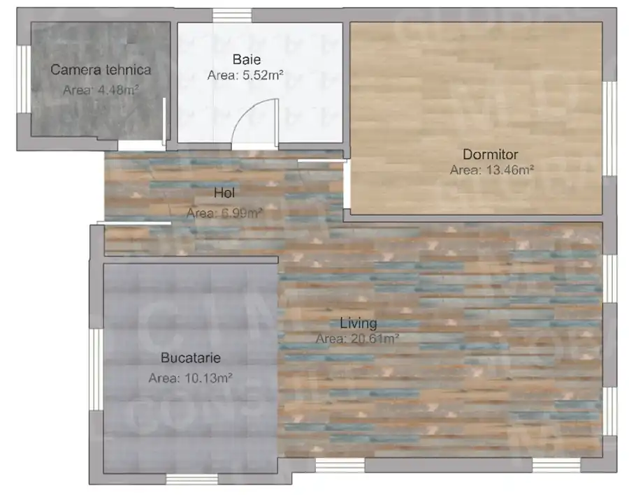 Plan parter structura – casa mica ieftina 61 mp, zidarie confinata